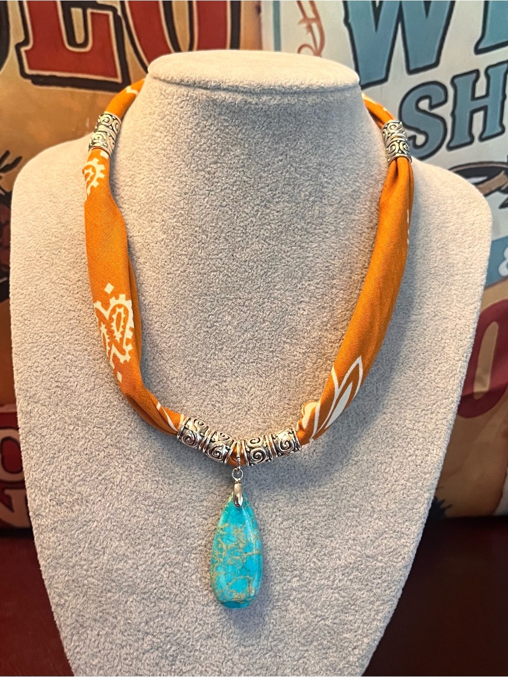 Southwestern, Country Western ‘Dandelion’ Boho Bandana Scarf Necklace